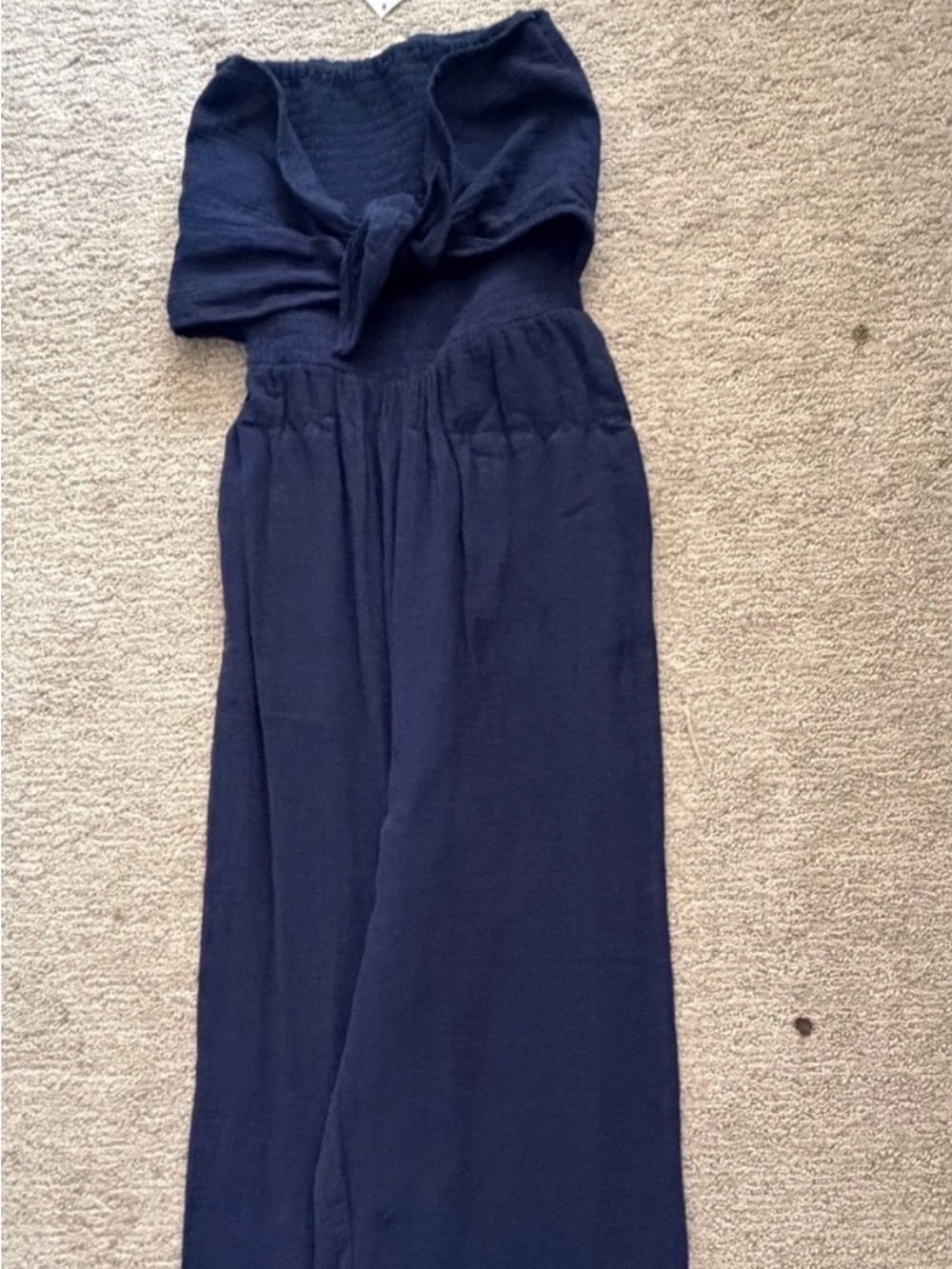 Labor Day Weekend Outfit  Navy Strapless Wide-Leg Jumpsuit with Front Tie